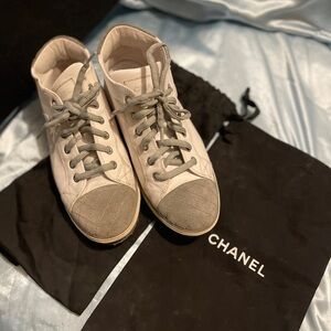 AUTHENTIC CHANEL White and Gray Casual Sneakers